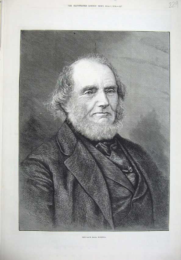 Original Old Antique Print 1878 Fine Art Portrait Late Earl Russell Man 19th