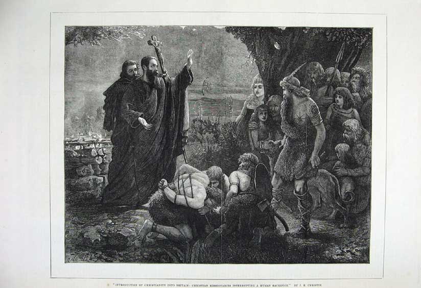 Original Old Antique Print 1878 Christian Missionaries Human Sacrafice Fine Art