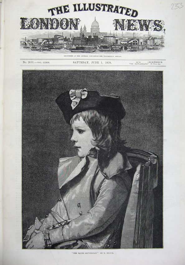 Original Old Antique Print 1878 Fine Art Portrait Young Republican Little Girl