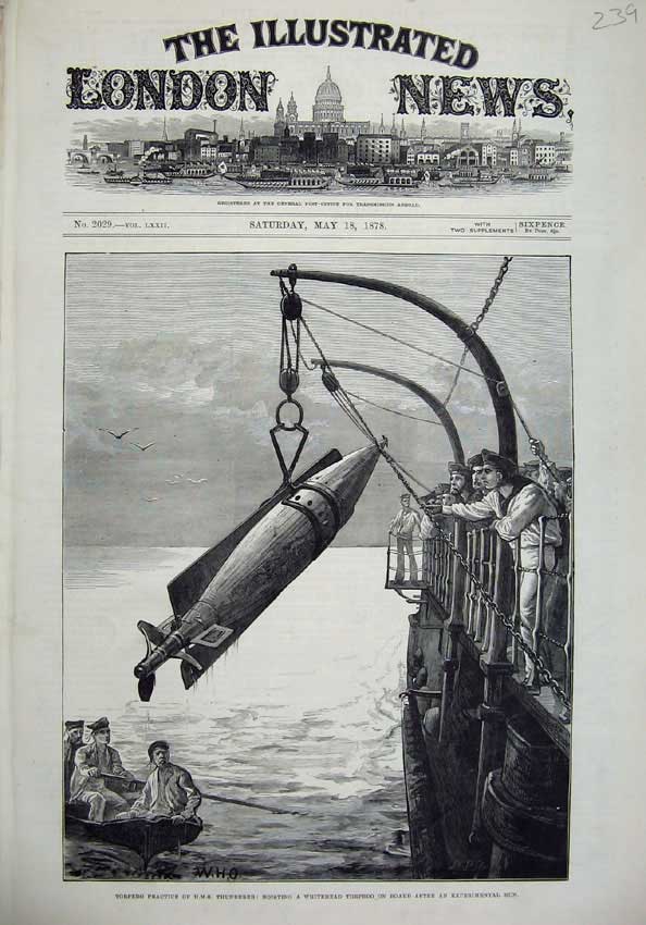 Old Antique Print 1878 Torpedo Practice Ship Thunderer Whitehead Fine Art 19th