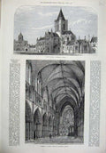 Original Old Antique Print 1878 Interior Christ Church Cathedral Dublin Ireland