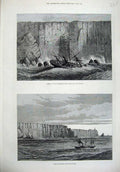 Original Old Antique Print 1878 Ship Wreck Childwall Cape St Vincent Lighthouse