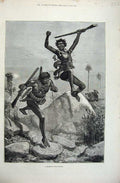 Old Antique Print 1878 Fine Art Skirmish Kaffirs War Natives Weapons Men 19th