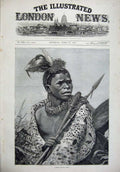 Original Old Antique Print 1878 Fine Art Young Kaffir Chief Native Weapons War