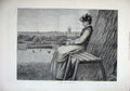 Old Antique Print 1878 Fine Art Beautiful Young Woman Sitting Tree Book 19th