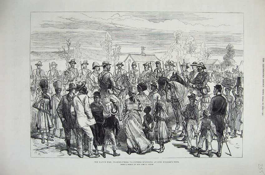 Old Antique Print 1878 Kaffir War Diamond Fields King William'S Town Army 19th