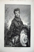 Old Antique Print 1878 Fine Art Portrait Young Woman Feather Hat Chaplin 19th