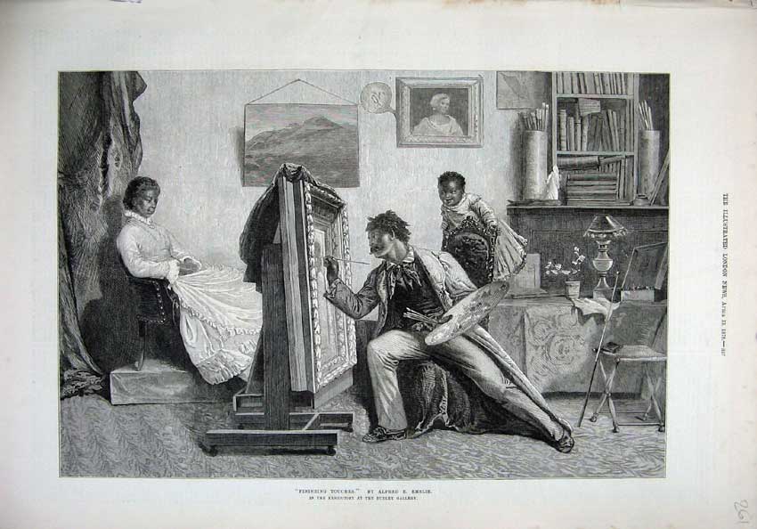 Old Antique Print 1878 Artist Painting Young Woman Portrait Alfred Emslie 19th