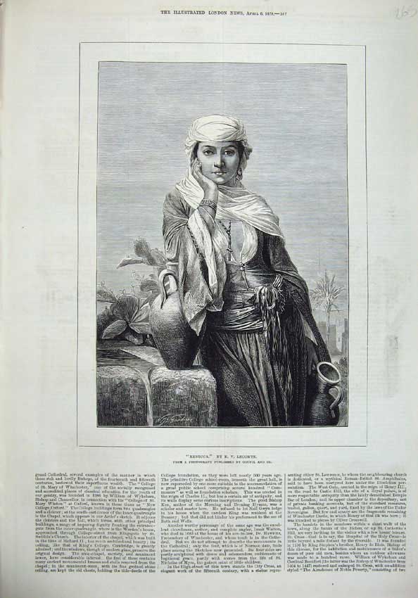 Old Antique Print 1878 Fine Art Portrait Beautiful Woman Rebecca Lecomte 19th
