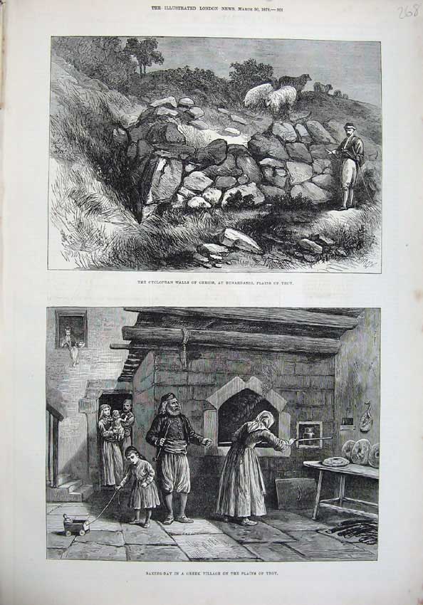 Old Antique Print Cyclopean Walls Gergis Bunarbashi Plains Troy 1878 Art 19th