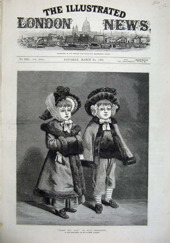 Original Old Antique Print 1878 Fine Art Children Derby Joan Costumes Dudley