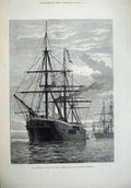 Original Old Antique Print 1878 Ship H.M.S Alexandra Admiral Hornby Sea Marmora