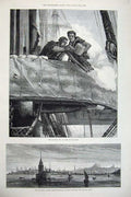 Old Antique Print 1878 Maiden'S Tower Constantinople Gatling Gun Navy Art 19th