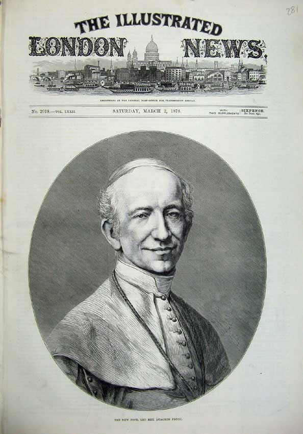 Old Antique Print 1878 Fine Art Portrait New Pope Leo Xiii Joachim Pecci 19th