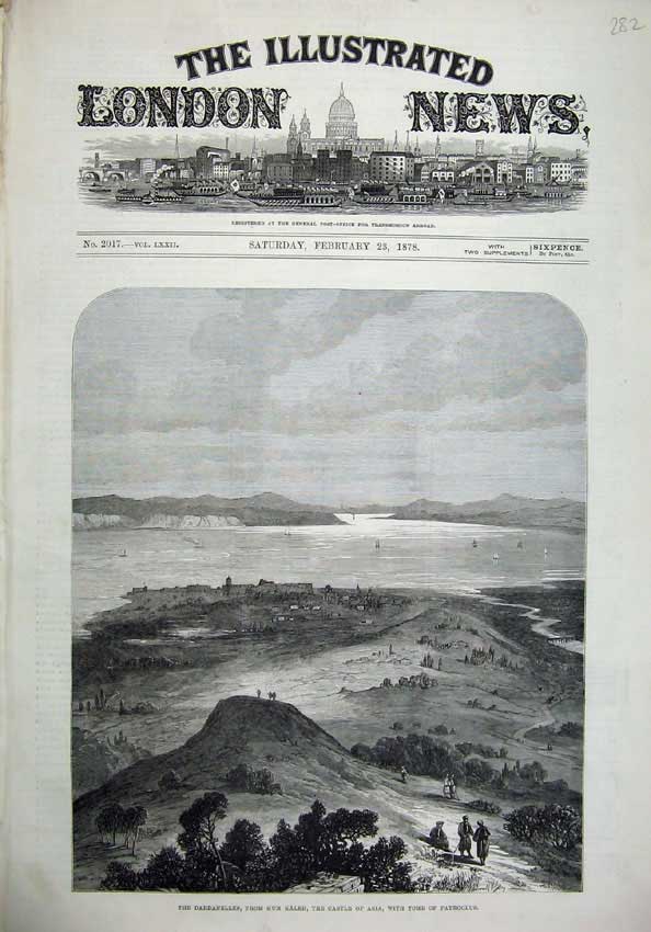 Old Antique Print 1878 Dardanelles Kum Kaleh Castle Asia Tomb Patroclus 19th