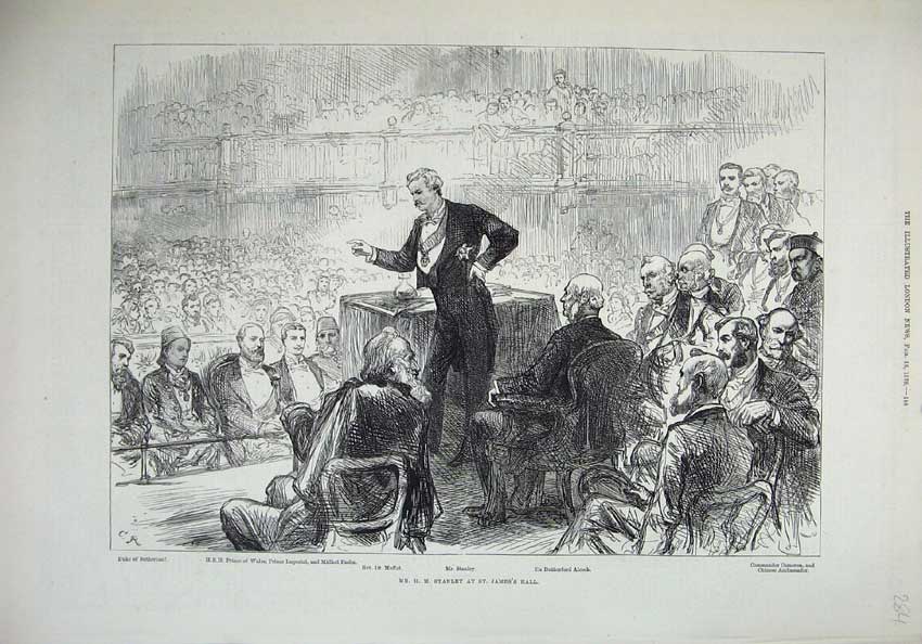 Old Antique Print 1878 Mr Stanley James Hall Duke Sutherland Alcock Men 19th