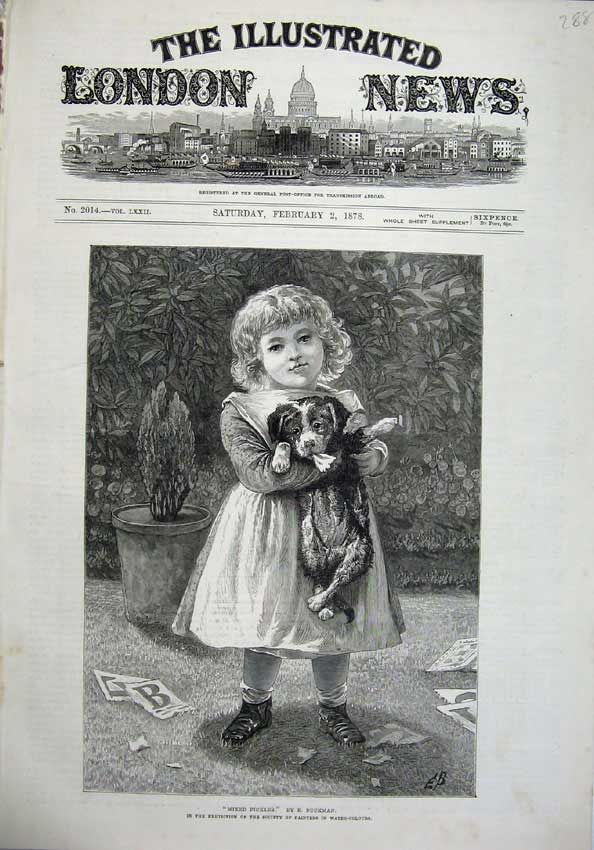 Old Antique Print 1878 Fine Art Beautiful Little Girl Puppy Dog Buckman 19th