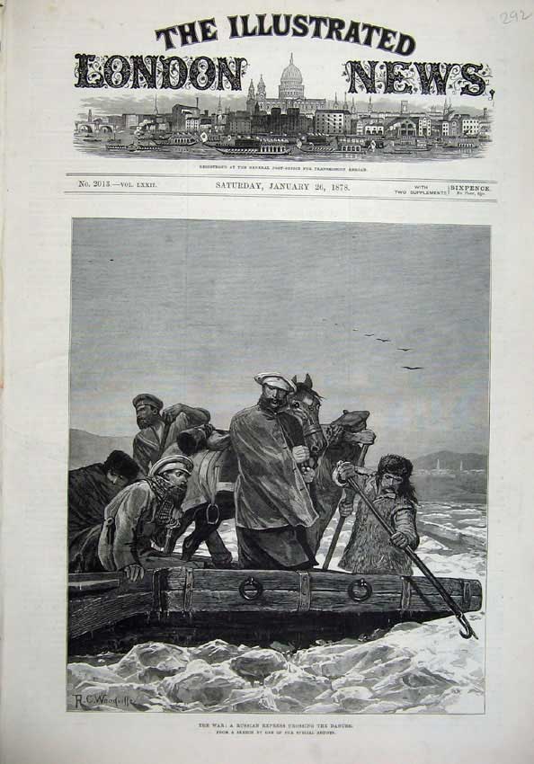 Old Antique Print 1878 Fine Art War Russian Express Crossing River Danube 19th