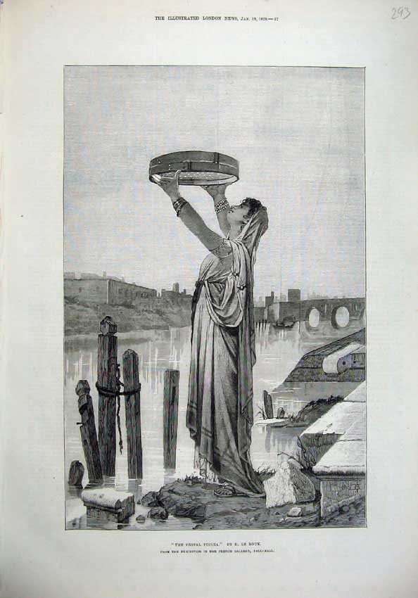 Old Antique Print 1878 Vestal Tuccia Beautiful Young Woman French Gallery 19th