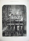 Old Antique Print 1878 Fine Art Demolition Temple Bar Night Scene People 19th