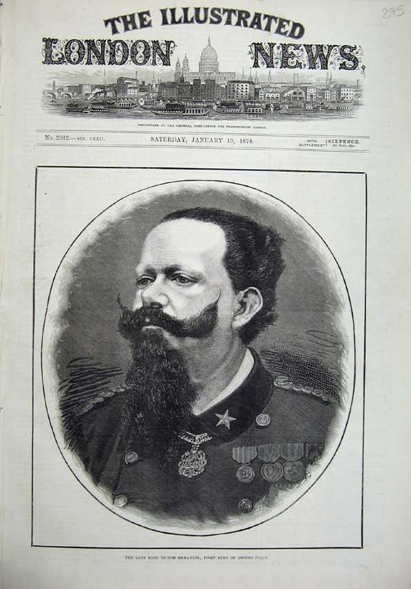 Original Old Antique Print 1878 King Victor Emmanuel United Italy Fine Art 19th
