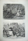 Original Old Antique Print 1878 Drury Lane Pantomime Covent Garden Scene 19th