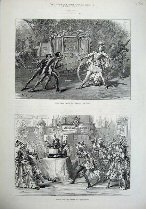 Original Old Antique Print 1878 Drury Lane Pantomime Covent Garden Scene 19th
