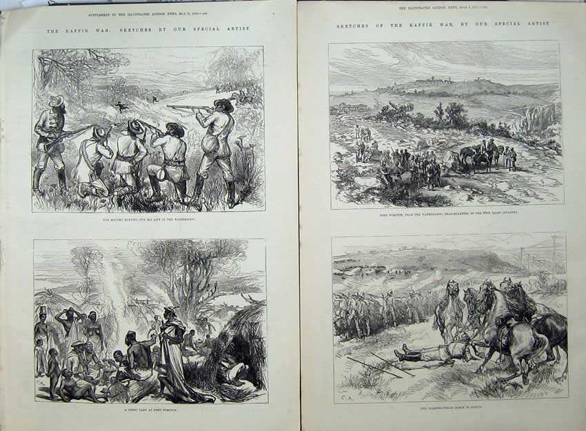 Old Antique Print Kaffir War 1878 Macomo Fingo Camp Fort Fordyce Battle 19th