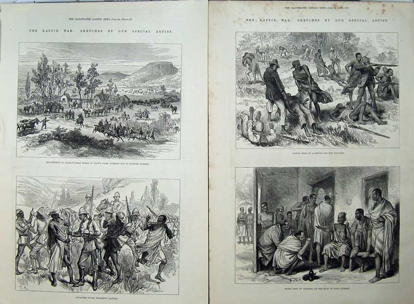 Old Antique Print Kaffir War 1878 Diamond-Field Wounded Natives Army Art 19th