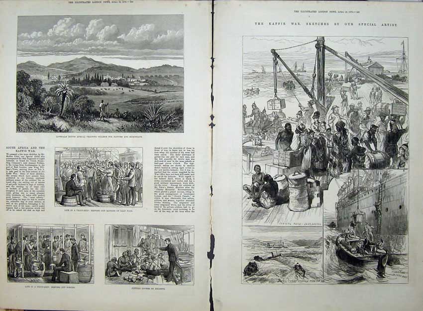 Old Antique Print Kaffir War 1878 Lovedale Training College Troop Ship 19th