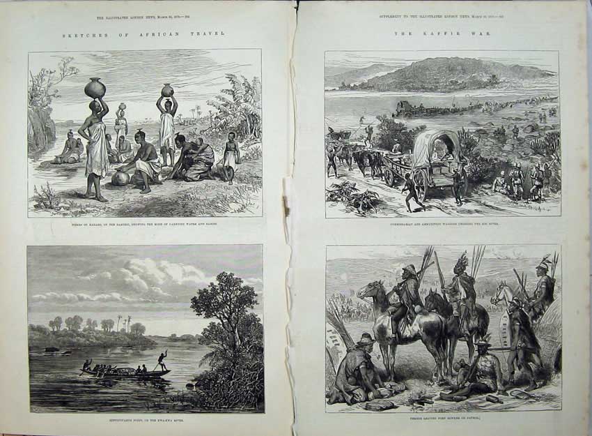 Original Old Antique Print Kaffir War 1878 Women Mazaro Zambesi Kwa-Kwa Tembus