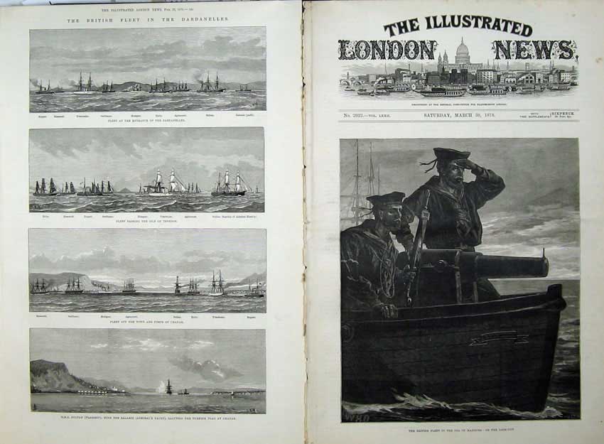 Old Antique Print 1878 British Ship Marmora Fine Art Dardanelles Chanak 19th