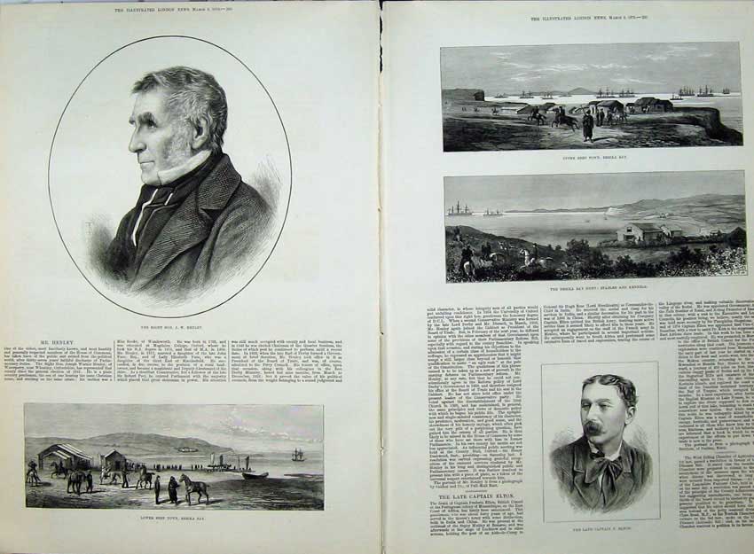 Old Antique Print 1878 Portrait Henley Elton Besika Bay Beef Town Ships 19th