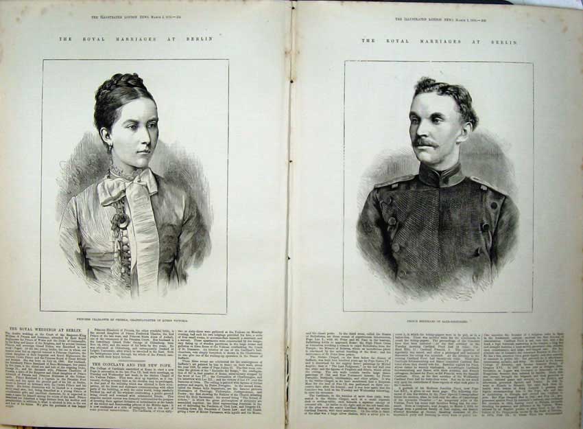 Antique Old Print Princess Charlotte Prussia Bernhard Saxe-Meiningen 1878 19th