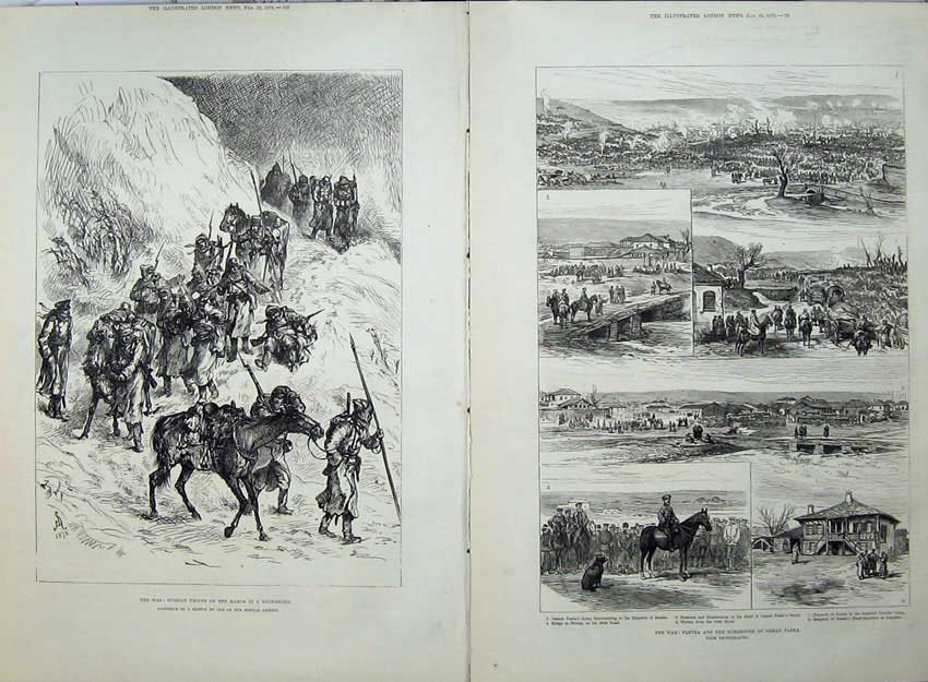Old Antique Print War 1878 Russian Troops Snowstorm Plevna Osman Pasha 19th