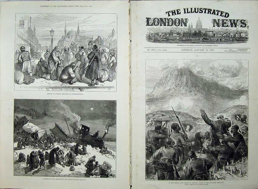 Antique Old Print Shipka Pass War 1878 Lehmann Pasha Constantinople Train 19th