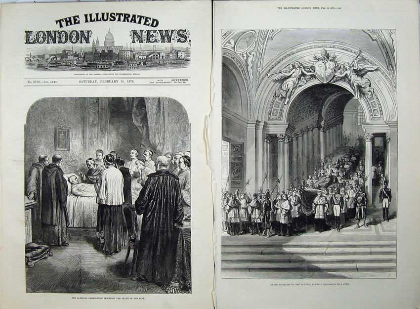 Old Antique Print 1878 Vatican Funeral Pope Cardinal Camerlengo Fine Art 19th