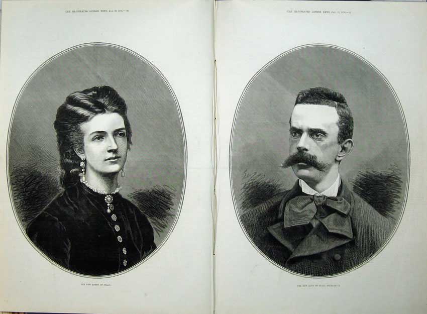 Antique Old Print 1878 Portrait Queen Italy King Humbert I Fine Art Royal 19th