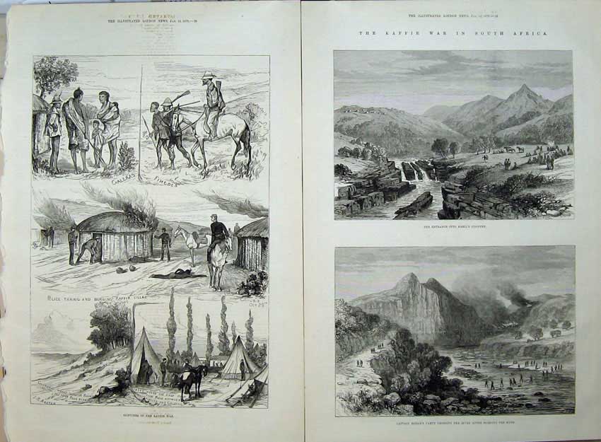 Antique Old Print Kaffir War 1878 Kreli'S Country Captain Rorke Mountains 19th