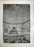 Original Old Antique Print 1878 Requiem Mass Pantheon Rome King Italy 19th