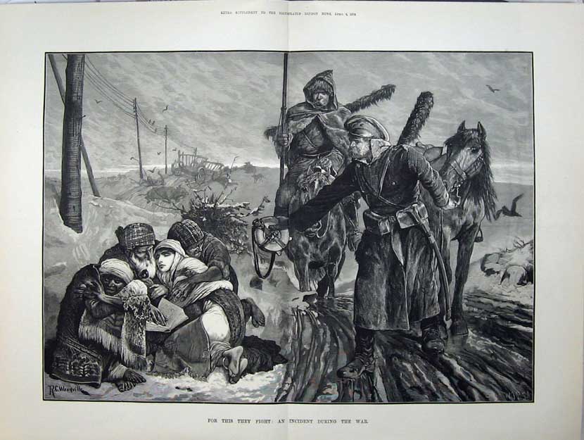 Original Old Antique Print 1878 Fine Art War Sier Horse Woman Man Book Road