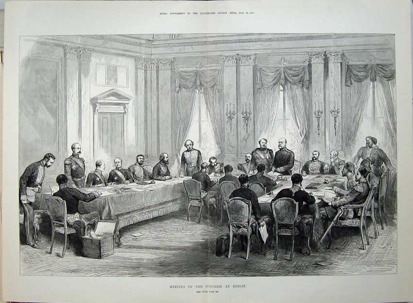 Original Old Antique Print 1878 Men Table Meeting Congress Berlin Germany 19th