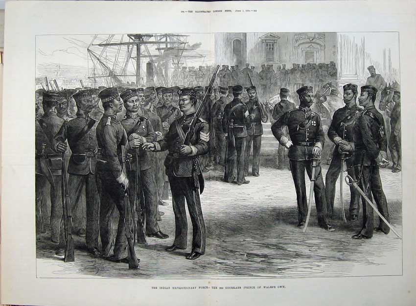 Old Antique Print 1878 Indian Expeditionary Force Prince Wales Goorkahs 19th