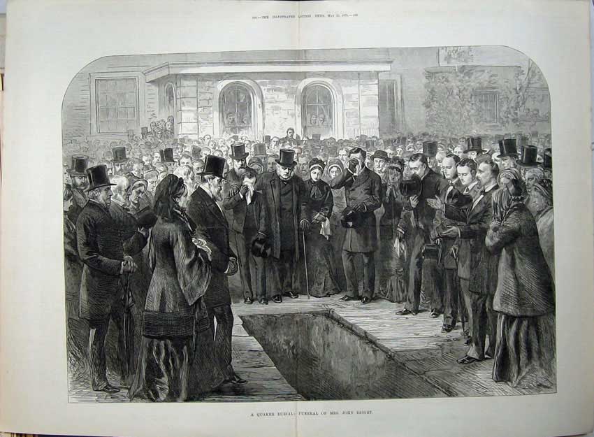 Old Antique Print 1878 Art Quaker Funeral Burial John Bright Statesman 19th