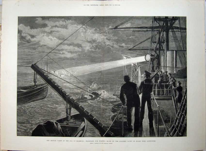 Old Antique Print 1878 British Ship Marmora Agincourt Torpedo Fine Art 19th