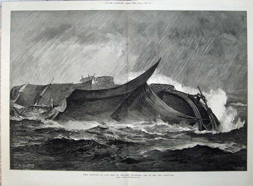 Antique Old Print Fine Art 1878 Eurydice Ship Wreck Sea Bejamin Cuddiford 19th