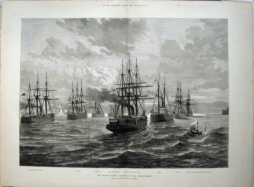 Old Antique Print 1878 British Fleet Dardanelles Ships Agincourt Sultan 19th