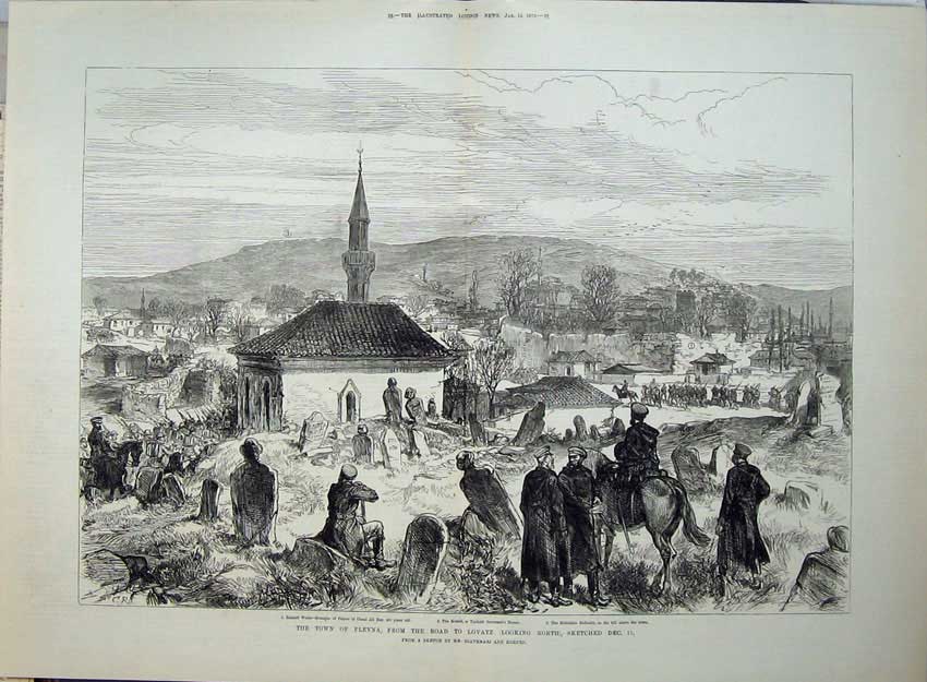 Old Antique Print 1878 Town Plevna Palace Ghazi Ali Bey Konak Krischina 19th