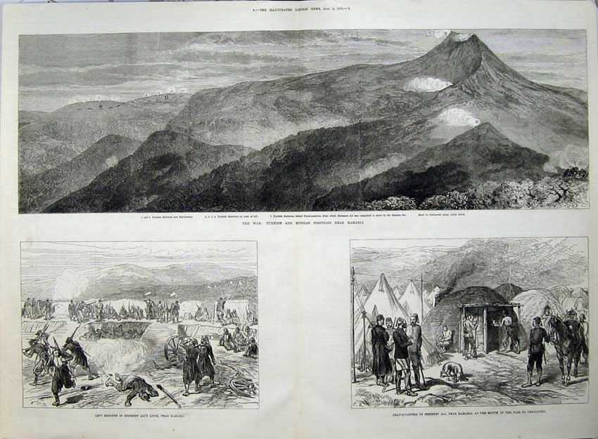 Old Antique Print War 1878 Turkish Russian Kamarli Redoubt Mahemet Ali 19th