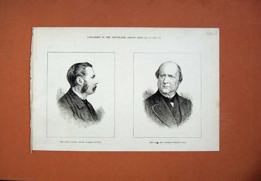 Old Antique Print 1878 Captain Hugh Bladen Swiney Thomas Wright Portrait 19th